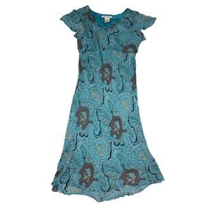 Vintage AMI Flowy Blue Flutter Sleeves Midi Dress Womens Size L